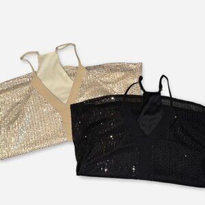 Set of 2 Gold & Black sequin razor back tops. Size Medium